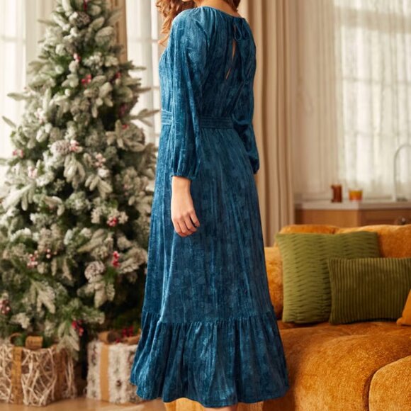 NWT Modcloth stunning teal velvet floral midi dress "Such a Love" - Picture 4 of 9